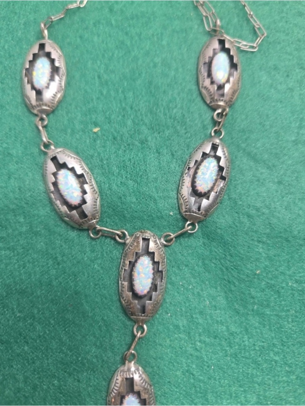 Sterling Silver Lab Created Opal Inlay Statement Necklace - White Opal